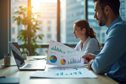 Analyste financier étudiant des graphiques colorés