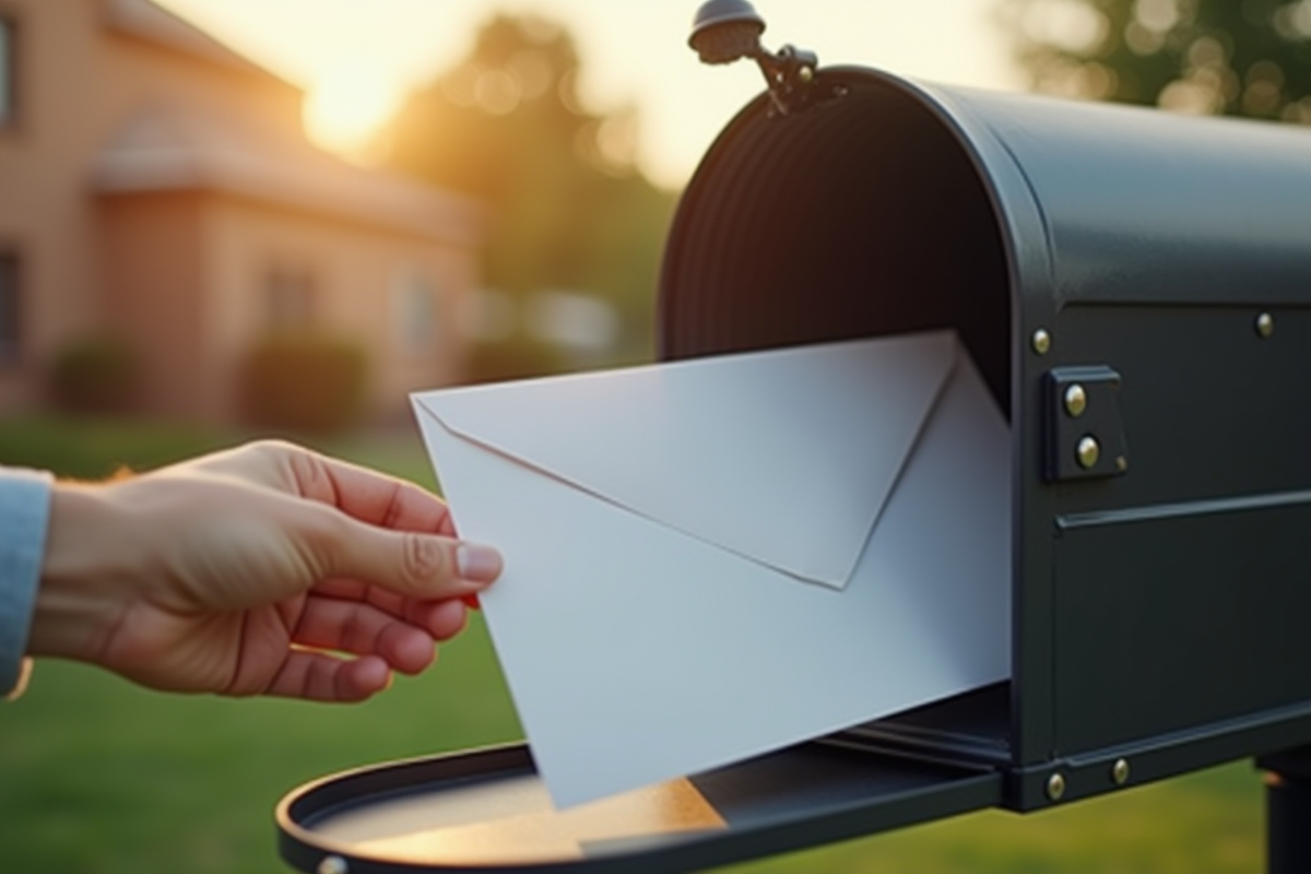 Main retirant un courrier officiel de prêt étudiant dans une boite aux lettres