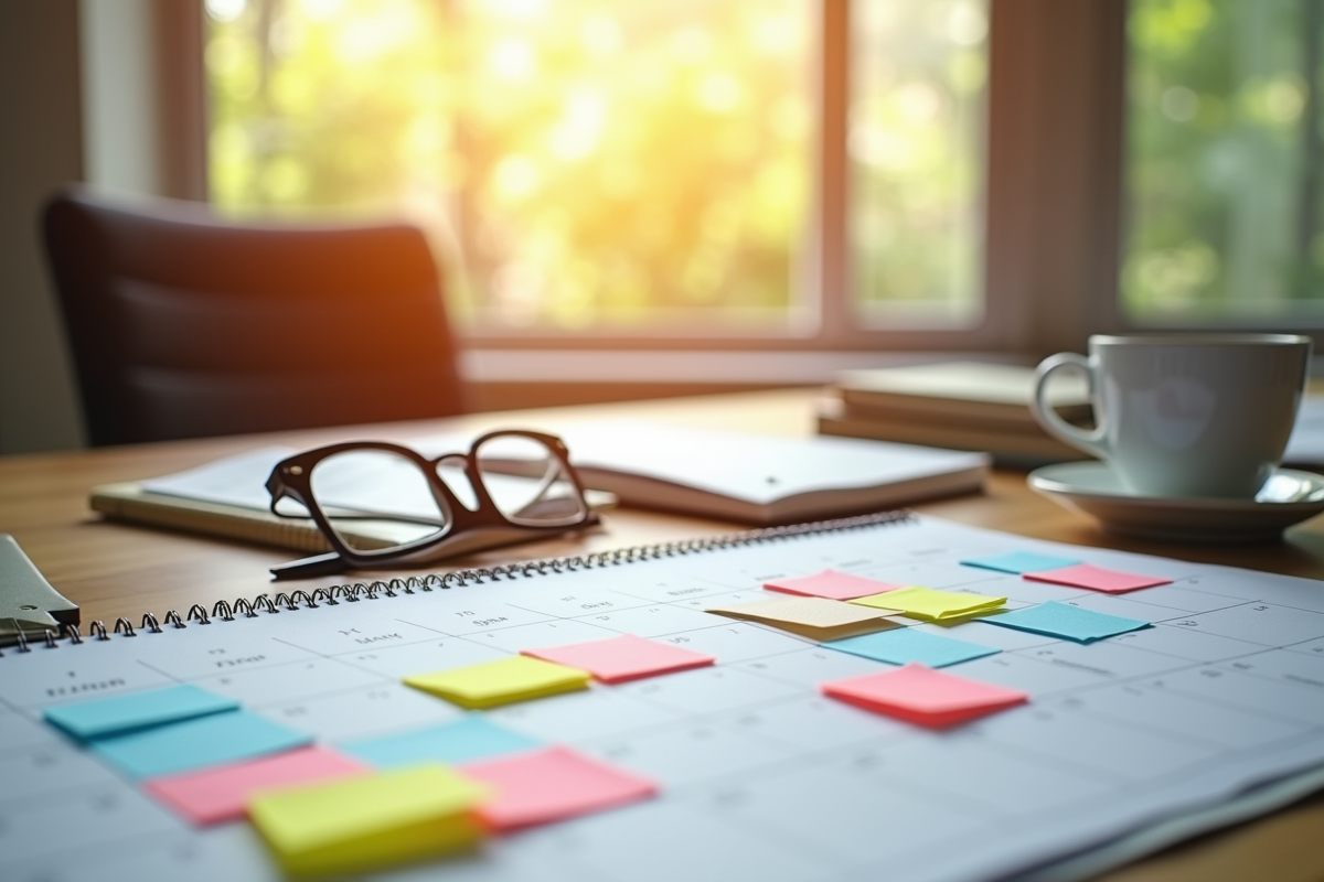 Bureau avec calendrier et notes pour préparer la retraite