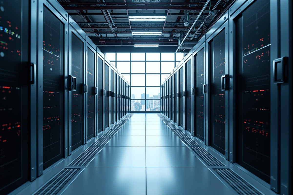 Grande salle de data center avec plusieurs Antminer en operation