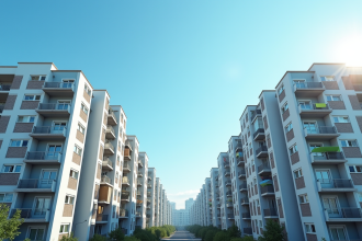 Silhouette d'une ville moderne avec immeubles en vente