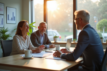 Conseiller financier avec un couple discutant de retraite