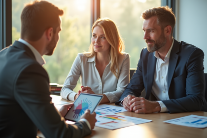 Conseiller financier discutant options d'investissement avec un couple