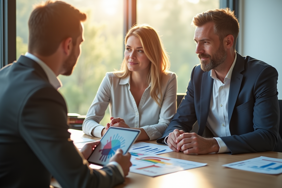 Conseiller financier discutant options d'investissement avec un couple