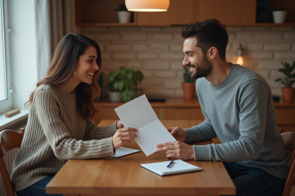 Deux adultes en train de signer un document à table