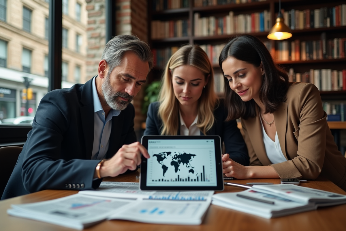 Groupe de professionnels discutant autour d