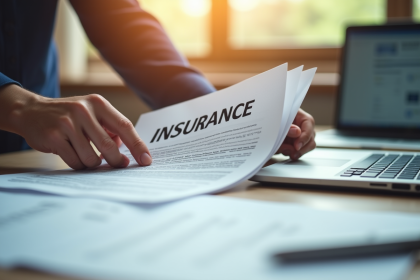 Mains déchirant un contrat d'assurance sur un bureau moderne