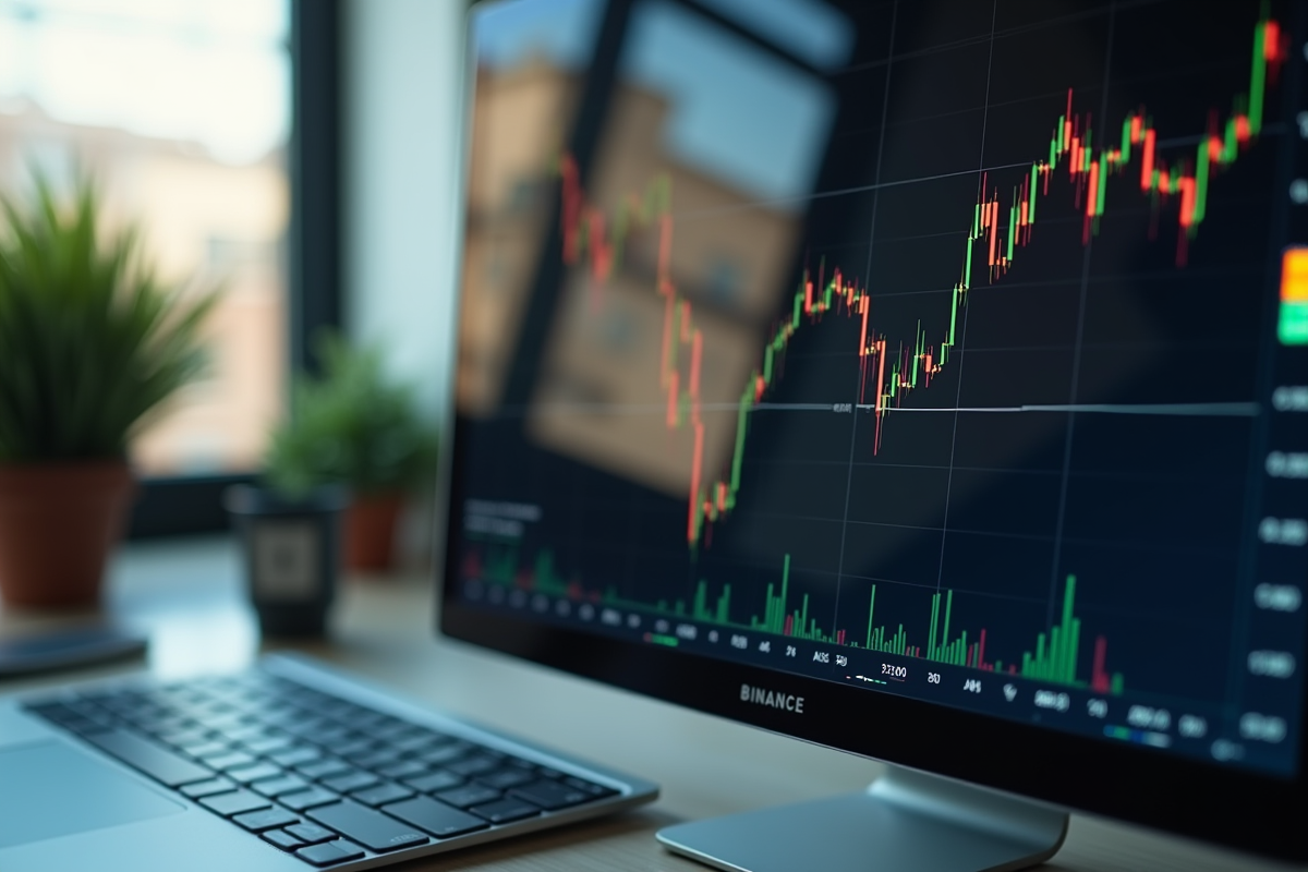 Reflet inquiet sur un écran montrant un graphique de crypto Binance