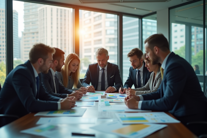 Professionnels d'affaires et secours analysant cartes et graphiques
