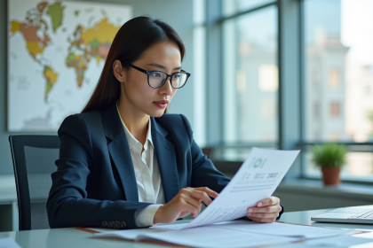 Femme d'affaires en costume dans un bureau moderne