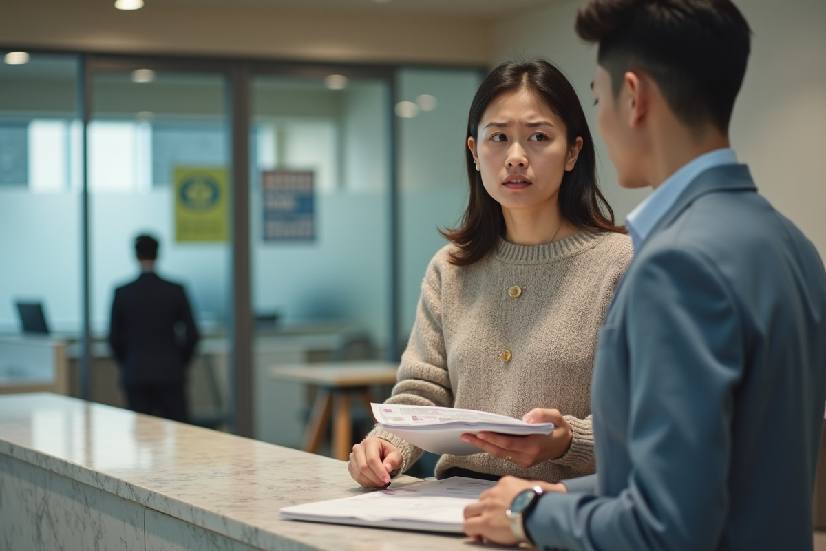 Jeune femme discutant avec conseiller bancaire