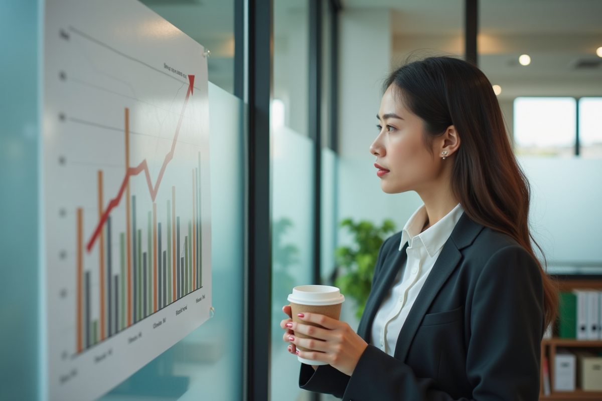 Jeune femme professionnelle regardant un graphique financier