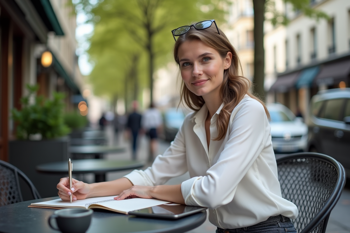 Jeune femme prenant des notes d