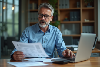 Homme d'affaires en réunion analyse un rapport financier