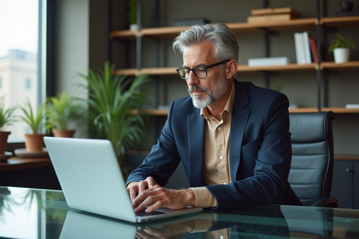 Homme d'âge moyen analysant des graphiques financiers au bureau