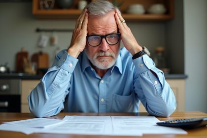 Homme d'âge moyen préoccupé par ses finances à la maison