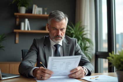 Homme d'affaires sérieux vérifiant un relevé bancaire