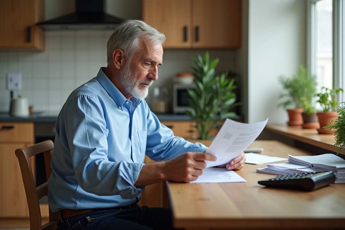 Homme d'âge moyen examinant ses plans d'épargne retraite