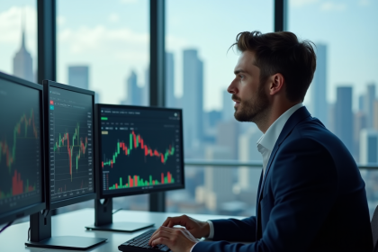 Homme confiant en costume cravate dans un bureau moderne