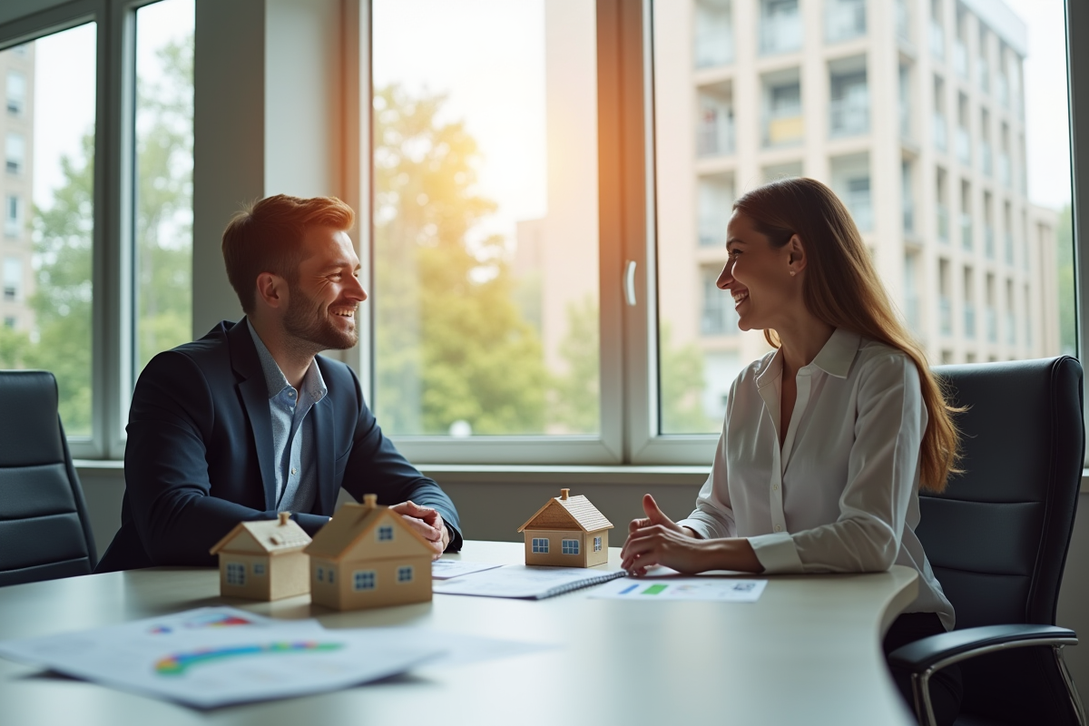 Investisseur immobilier souriant avec conseiller financier