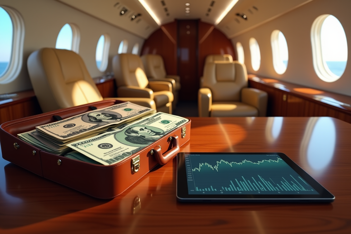 Intérieur de jet privé avec portefeuille d