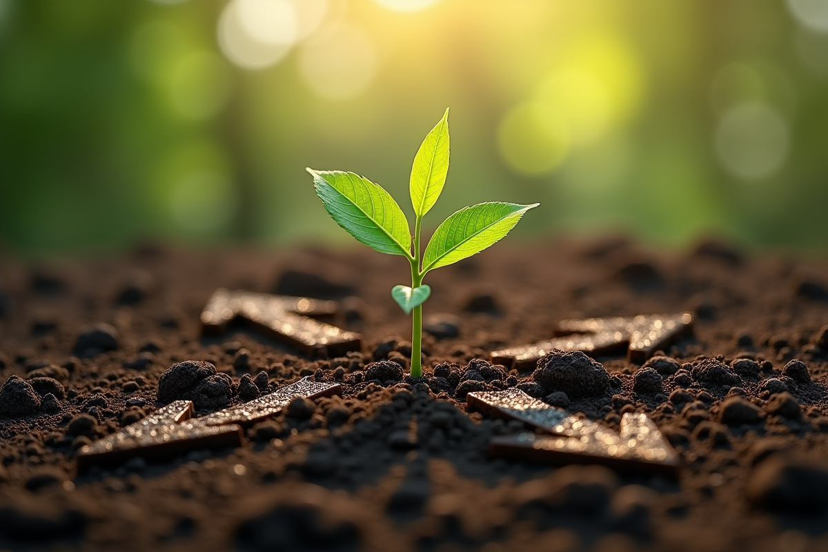 Jeune arbre avec flèches illustrant les stratégies de croissance