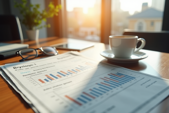 Journal financier avec graphique en baisse sur la couverture