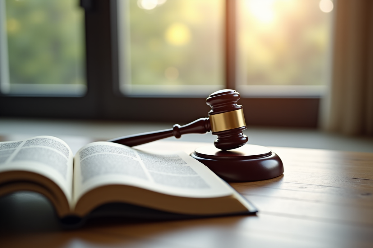 Marteau de juge en bois sur un livre de droit civil
