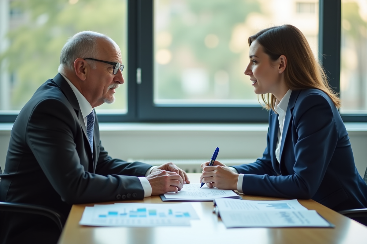 Deux professionnels discutant de documents financiers