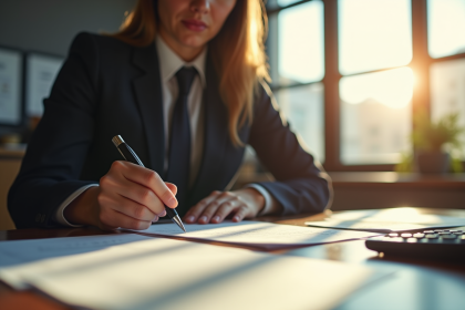 Un professionnel signe un document officiel au bureau